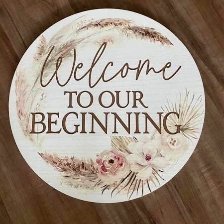 Round boho welcome sign